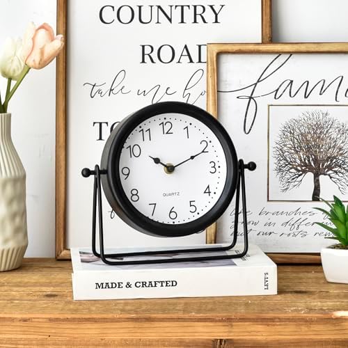 EMAX HOME Vintage Black Table Clock - Decorative Battery Operated Desk Clock with Stand, Silent Non-Ticking for Living Room Shelf Decor, 8.6 x 7.8 Inches - Image 3