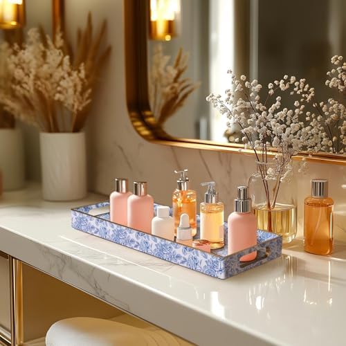 MAONAME Blue Bathroom Vanity Tray, Plastic Decorative Trays with Handles - Image 5