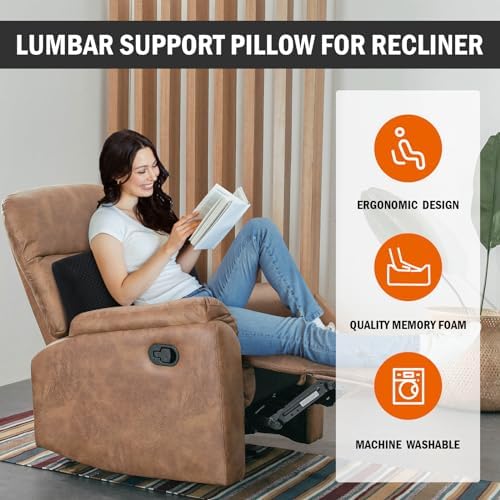 HOMBYS Lumbar Support Pillow for Recliner Chair, Memory Foam Back Support Cushion for Elderly,Extra Large Lumbar Support Pillow,Thick Backrest for Home Reading (Black, 20“x13.5"x5") - Image 2