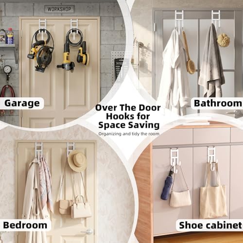 2 Packs Over-the-Door Hooks, Fits 1 1/2 Inch Interior Doors, No Installation Required, 100 Lb Heavy Duty with Rubber Anti-Scratch, Space-Saving Hangers for Bathroom, Bedroom, Kitchen, Office, White - Image 5