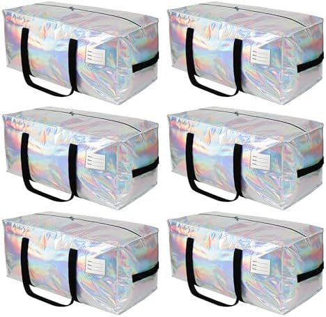 JCBZAMZ Heavy Duty Moving Bags 6-Pack,93L Extra Large Storage Bags with Strong Zipper&Reinforced Handles for College Dorm,Home Moving,Seasonal Storage，Iridescent by JCBZAMZ