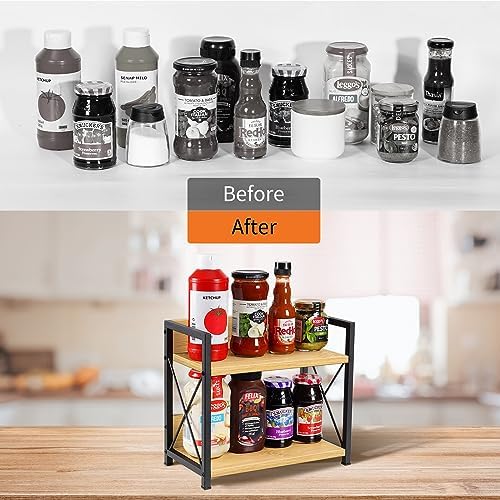 Giikin Countertop Shelf Organizer, 2 Tier Kitchen Spice Rack Organizer for Countertop, Wood Coffee Counter Shelf Organizer for Home (Bamboo, S) - Image 6
