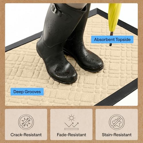 GORILLA GRIP WeatherMAX Door Mat, Indoor Outdoor Use, 29x17, Latte Modern - Image 5