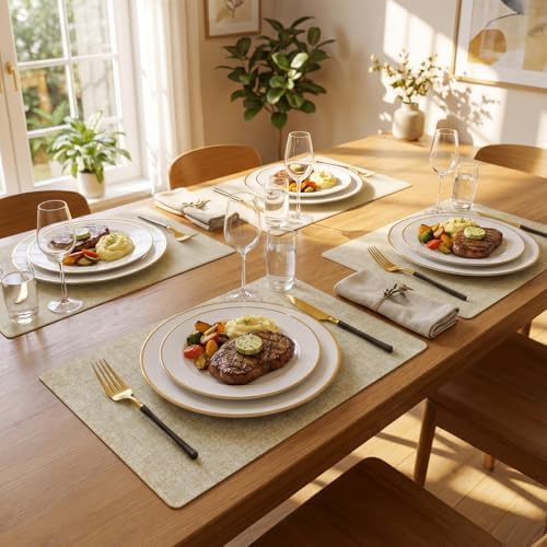 Romanstile Faux Leather Vinyl Placemats Set of 8, Beige - Image 2