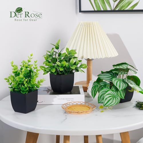 Der Rose 6Pcs Small Faux Plants Indoor with Black Pots for Bathroom Decor - Image 2