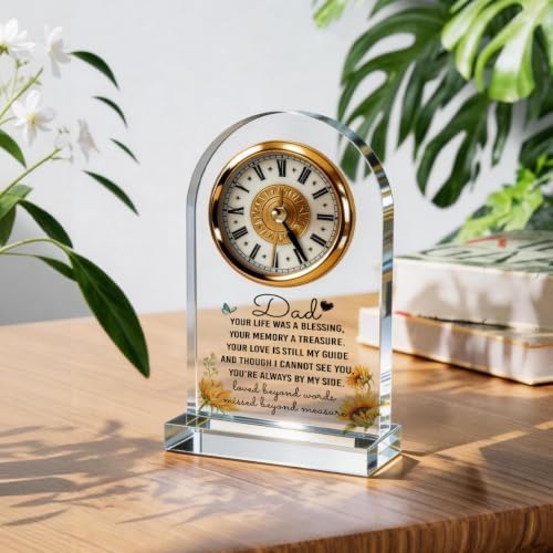 WKYAER Dad Memorial Gift, Clear Acrylic Desk Clock Decor, Sympathy Remembrance Present, Loss of Father Gift for Home Office Shelf Bedroom 4.3 x 7.8 in - Image 4