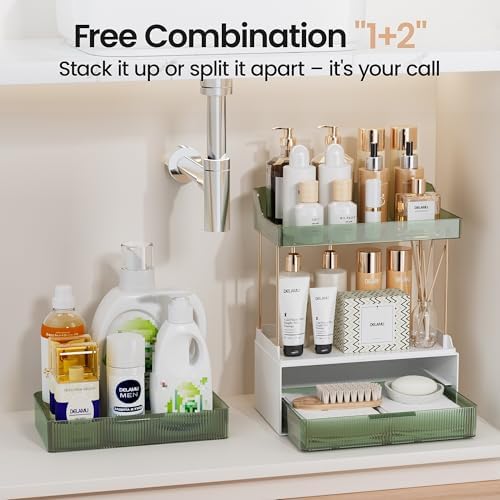 Delamu 4-Tier Makeup Organizer, Bathroom Counter Storage, 2 Drawers,Green - Image 5