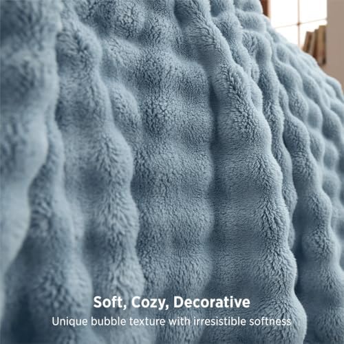 Bedsure Cloud Bubble Fleece Twin Blanket for Bed, Blue, 60"×80" - Image 3