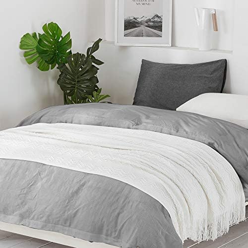 BOURINA Off White Throw Blanket 60x80Inch Boho Knit Soft Throw Sofa Blanket - Image 4