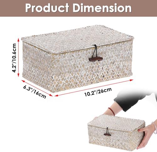 Sumnacon Wicker Basket with Lid,Tampon Holder for Bathroom,Whitewash,S - Image 3