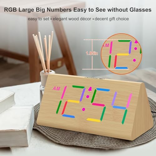 DreamSky Wooden Digital Alarm Clock for Bedroom with RGB Large Numbers - Image 2