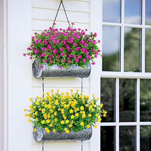 12 Bundles Outdoor Artificial Flowers UV Resistant Fake Boxwood Plants, Faux Greenery for Indoor Outside Hanging Plants Garden Porch Window Box Home Wedding Farmhouse Décor (Magenta) - Image 5