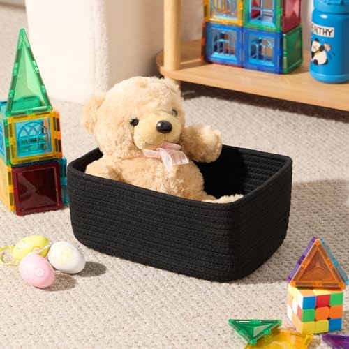 MiniArk Small Storage Baskets for Organizing | Closet Organizer Bins | Shelf Toy Basket | Woven Rope Baskets | Cube Decorative Box | Shallow Basket | 11.5x7.5x4.7” | 4 Packs Black - Image 4