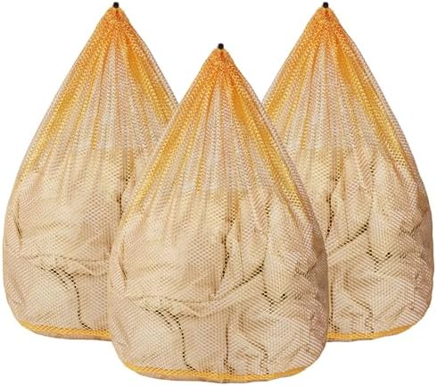 3Pcs Mesh Laundry Bags Washing Machine Mesh Wash Bags Jumbo for Delicates Clothes,Bed Linen,Toys with Drawstring Closure Sturdy(3 XXLarge 28 x 26 Inches, Yellow) by OKAKA
