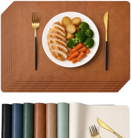Homaxy Vinyl Heat Resistant Placemats Set of 6, Reddish Brown by Homaxy