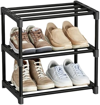Standard Shoe Rack 3-Tier 17 Inches Wide, Free Standing Shoe Organizer Shelf Ideal for Home Entryway Closet & Garage Balcony | Black by MWQ