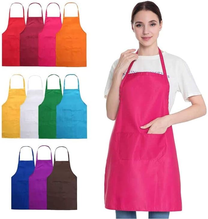 11 Pack Plain Color Bib Bulk Aprons for Women Men Chef, Waterproof Baking Painting Artist Cooking Kitchen Aprons with 2 Pockets (11, Multicolor) by Hi+loyaya
