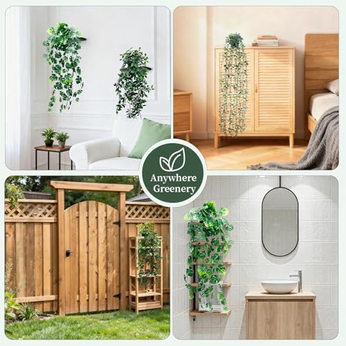 Artificial Hanging Plants for Shelf, 3-Pack Fake Potted Greenery Faux Mandala Monstera and Eucalyptus Vines in Black Pot, Décor for Office Living Room Bathroom Indoor Outdoor - Image 6