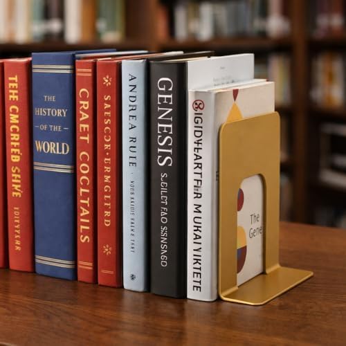 Alessk Dark Matte Gold Metal Bookends for Shelves – Heavy Duty Decorative Bookends for Heavy Books – Modern Book Ends for Office Bookshelf- has 3 Non-Slip Pads at the Bottom – 2Pairs (4 Pieces) - Image 6