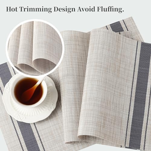 Leetaltree Khaki-Blue Placemats, Heat Resistant Non-Slip Place mats for Dining Table, Washable Durable PVC Vinyl Woven Table Mats (Set of 6) - Image 4