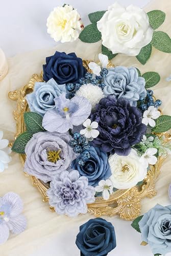 LELEE Fake Flowers Artificial Flowers Peonies Bulbous Daisy Rose Dusty Blue - Image 3