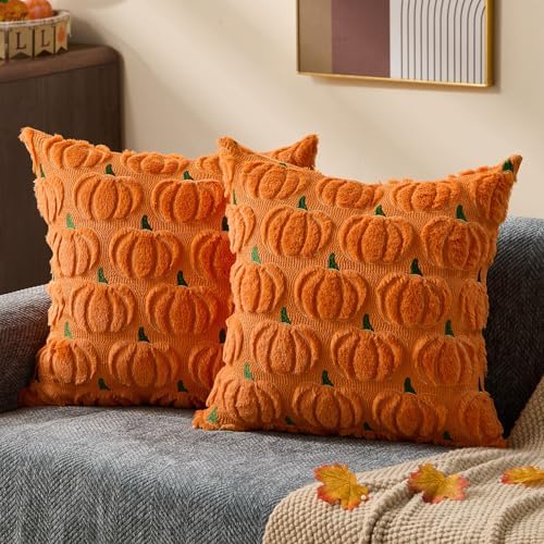 DFXSZ Fall Pillow Covers 18x18 2Pcs Orange Green Yellow Pumpkin Fall Decorations by DFXSZ
