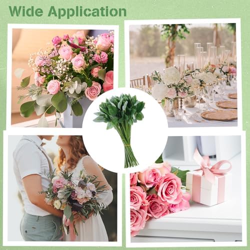 50 Pcs 13'' Rose Stems with Leaves, Fake Flower Stems, Faux Green Leaves Stems, Floral Arrangement Supplies, DIY Artificial Flowers Tools for Bouquet Wedding Party - Image 6