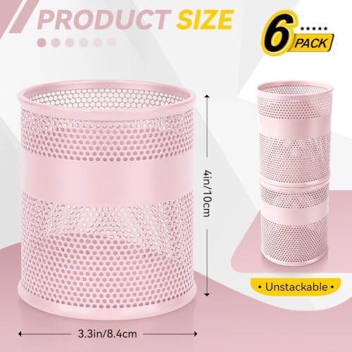 Segarty Pencil Holder, 6 Pack Pink Pen Holder, 3.3 x 3.9 inch Pencils Cups Holder, Round Metal Pens Container Organizer for Office Supplies, School Classroom, Makeup Brush, Home Storage - Image 2