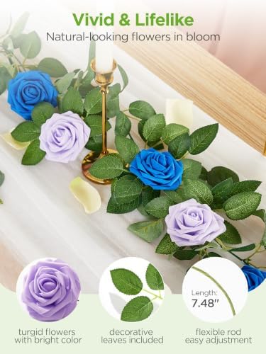 InnoGear Fake Roses 50 Pcs Lilac Purple Flowers Artificial Faux Foam Floral - Image 3