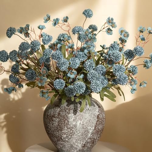 8 Pcs Fake Mums Kiku Flowers Artificial with Wild Flowers Bulk, Blue Silk Flower Arrangements Decor Floral Centerpieces For Tables Artificial Fall Flowers for Vase DIY Bouquet Coffee Dining Home by HyeFloraartificialflowers