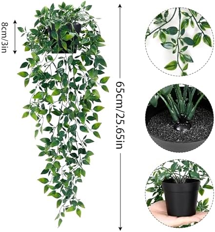 Waipfaru 2Pcs Fake Hanging Plants with Pot Eucalyptus Leaves Fake Vines - Image 3