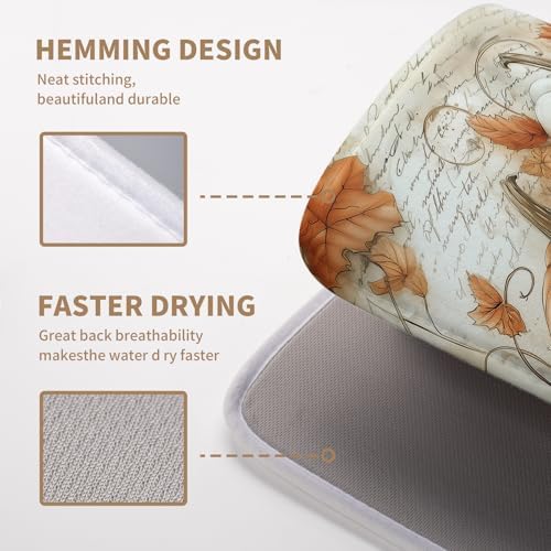 Fall Dish Drying Mat for Kitchen Counter Autumn Thanksgiving Orange White Pumpkin Drying Mats 16x18 Inch Vintage Maple Leaf Holiday Draining Pad Microfiber Absorbent Dish Drainer Rack Mat - Image 4