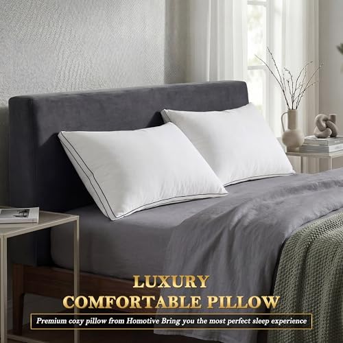 Feather Pillows King Size Set of 2 Goose Down Pillows with 100% Breathable Cotton Cover, Hotel Collection Bed Pillows for Sleeping, Soft Support for Back, Stomach and Side Sleepers - Image 2