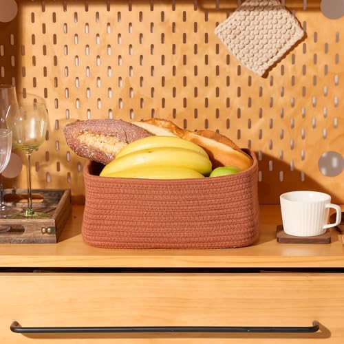 MiniArk Small Storage Baskets for Organizing | Closet Organizer Bins | Shelf Toy Basket | Woven Rope Baskets | Cube Decorative Box | Shallow Basket | 11.5x7.5x4.7” | 3 Packs Oxide Red - Image 5