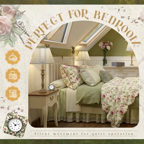 Kenning Vintage Mini Table Clock, 3.5 Inch Small Decorative Metal Non Ticking Analog Quartz Battery Operated Table Top Clock for Living Room Bedroom Bedside Desk Decor(Flower) - Image 5