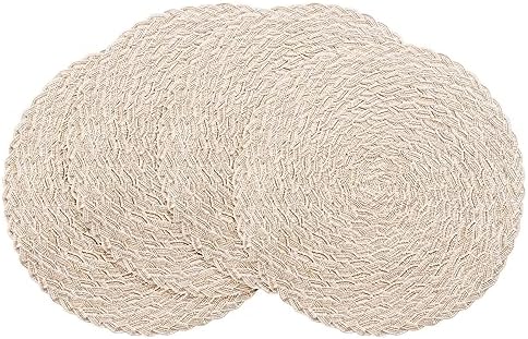 Floroom 15 Inch Round Braided Placemats Set of 4, Washable Heat Resistant Cotton Polyester Circle Boho Place Mats for Kitchen Dining Table - Canvas Beige by Floroom