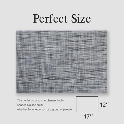 Placemats Set of 12 - Easy Clean Woven Vinyl Placemats for Dining Table, Indoor/Outdoor Place Mats, Washable PVC Table Mats（Dark Gray） - Image 6
