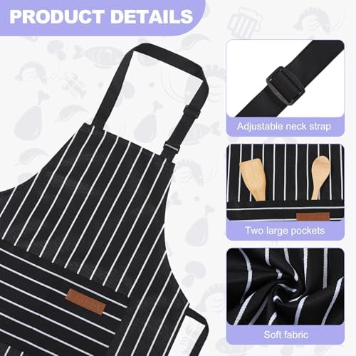 2 Pack Stripes Kids Apron, Kids Cooking Aprons with 2 Pockets, Cute Aprons for Cooking for Boys and Girls - Image 3