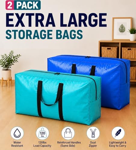 Extra Large Storage Bags, Jumbo Moving Tent Storage Bags, Waterproof Foldable Big Black XL Duffle Bag for Travel, 38x23x11inch - 2PACK - Image 6