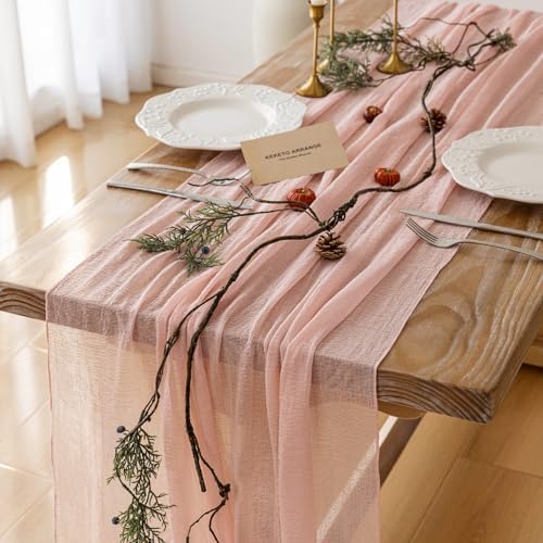 3Pcs Pink Cheesecloth Table Runner 120 Inches for Party Boho Home Decor by KEKETOARRANGE