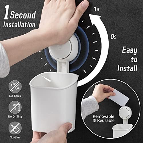 LEVERLOC Powerful Suction Cup Toothbrush Holders for Bathroom 2Pack, White - Image 2