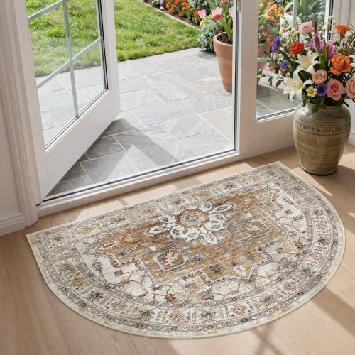 Madane Washable Half Circle Round Rug 2x3 Small Moon Rugs, Turmeric/Grey by Madane