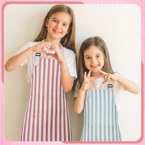 Kids Apron for Cooking Adjustable Striped Kids Apron with Pockets - Image 6
