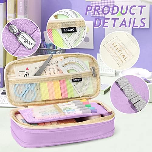 KPX Big Capacity Pencil Pen Case Bag with Zipper Office College School Storage Large Capacity Bag Pouch Holder Box Organizer Colorful (Purple) - Image 3
