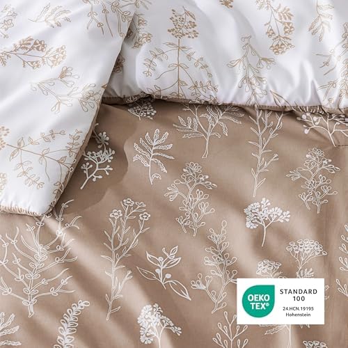 Bedsure Floral Comforter Set Cute Bedding Set Twin/Twin XL Reversible Light Taupe - Image 5