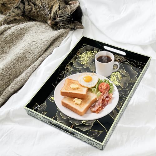 Serving Tray with Handles, 15.7 * 11.8 inches, Plastic Ottoman Tray with Exquisite Paintings, Trays for Coffee Table - Image 6