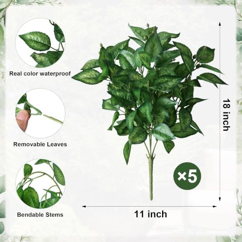 HyeFlora 5 Bundles Faux Outdoor Plants, Fake Plastic Leaves with Stems - Image 2
