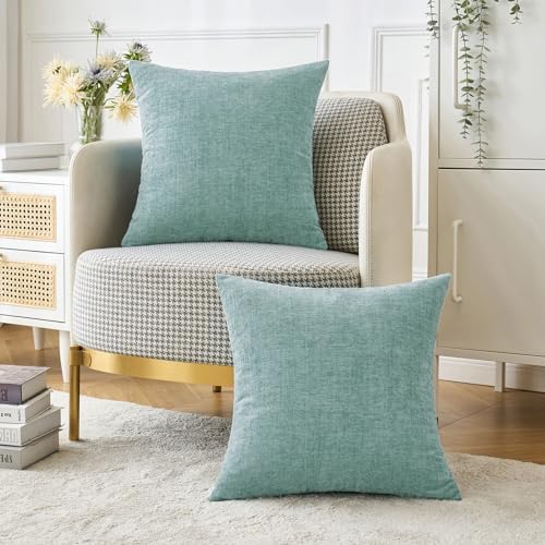 MIULEE Soft Chenille Throw Pillow Covers Aqua Green 20x20 Inch Pack of 2 - Image 5