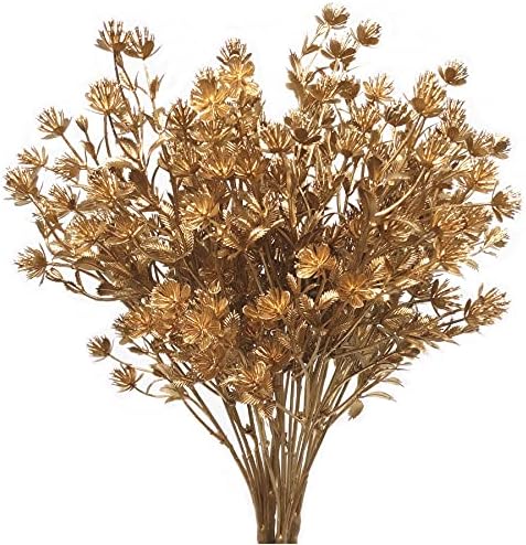 PASYOU Gold Fake Plants, Artificial Flowers Decoration for Christmas Golden Leaves Grass Plastic Faux DIY Crafts Indoor Outdoor Home Garden Party Room Bedroom Wedding Table Centerpiece Decor, 4 Pack by PASYOU