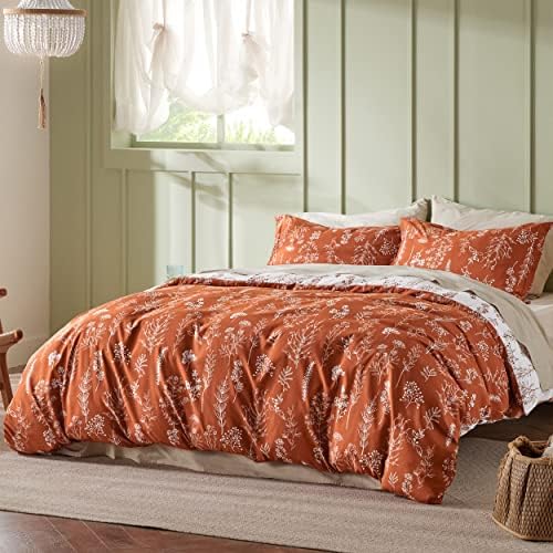 Bedsure Floral Comforter Set Cute Bedding Set Full Reversible Terracotta - Image 2
